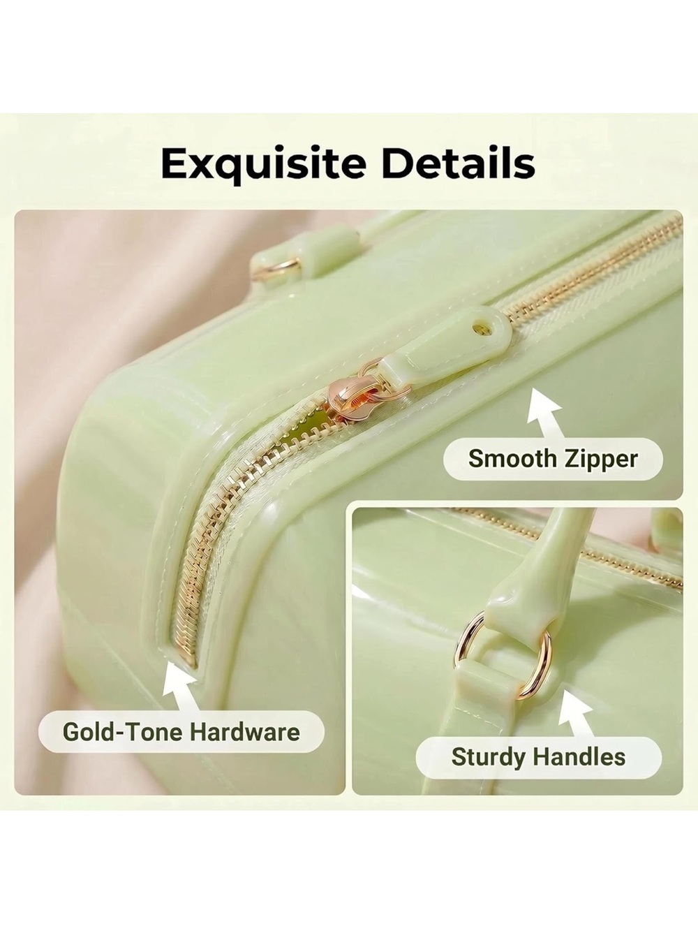 Ladies Summer Jelly Top Handle Handbag Avocado Color Transparent Crystal Purse - Picture 8 of 12